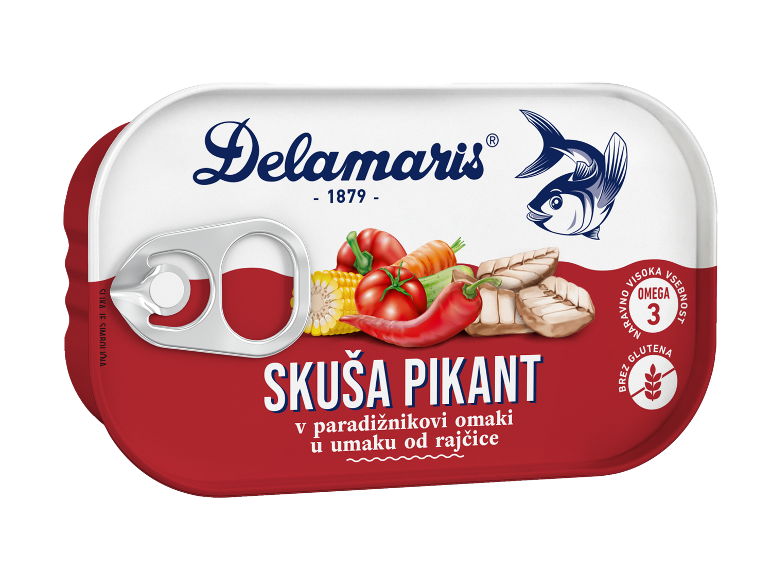 Pikantna skuša v paradižnikovi omaki, z zelenjavo, naravno bogata z Omega 3, brez glutena.