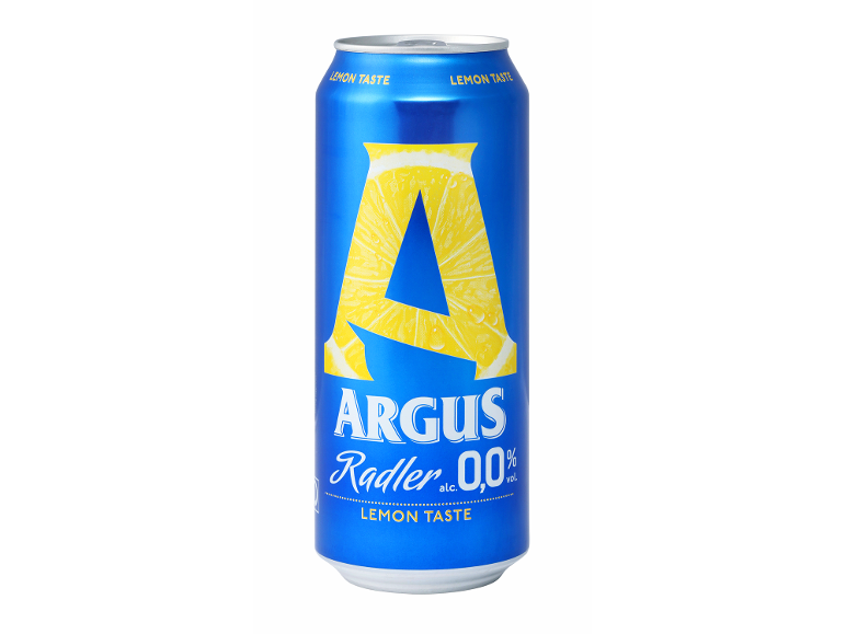 Modra pločevinka brezalkoholne limonine pijače s črko A in napisom Radler.