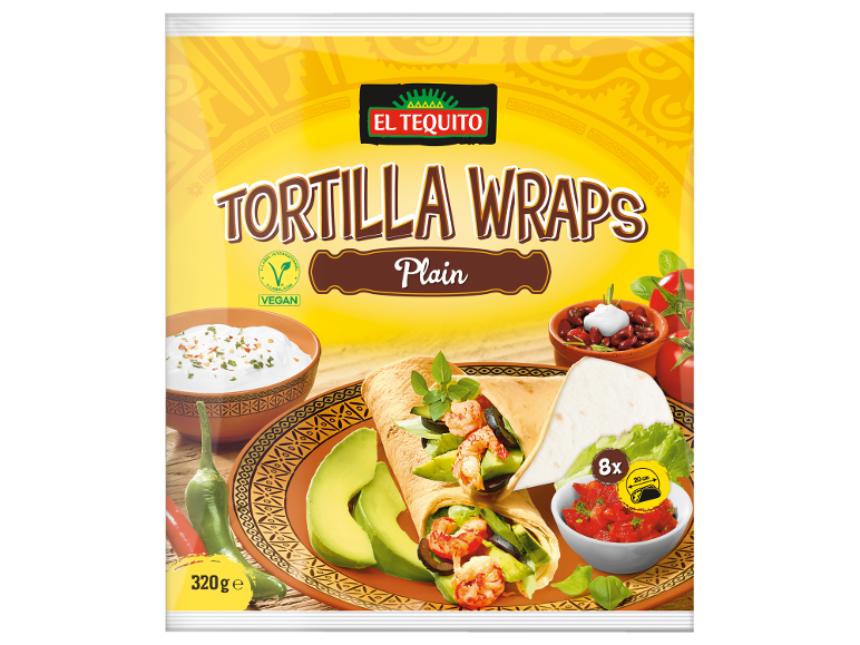 Tortilje, navadne, 320g, veganske, z avokadom, kozicami in salso.