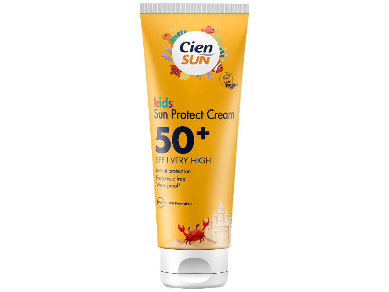 Otroška krema za sončenje SPF 50+ z zelo visoko zaščito, takojšnja, brez dišav, vodoodporna, UVA+UVB.