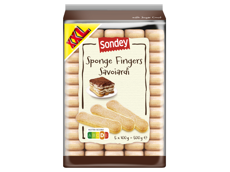 XXL pakiranje piškotov (savoiardi) s sladkorno skorjico, Nutri-Score D, skupno 500g.