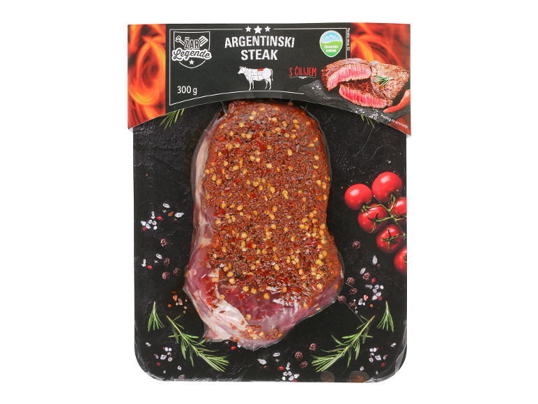 Argentinski steak s čilijem, 300g, s predlogom za serviranje.