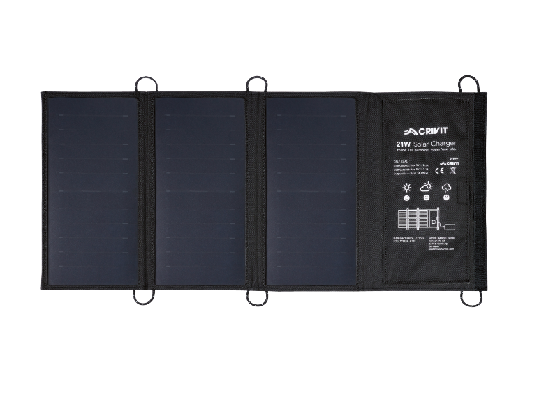 Prenosni 21W solarni polnilnik z dvema USB izhodoma.
