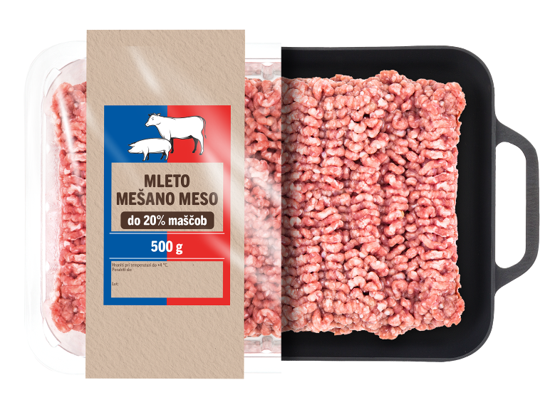 Pladenj 500g mešanega mletega mesa z do 20% maščobe.