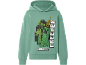 Zelen pulover s kapuco z motivom videoigre in napisom „CREEPER“.