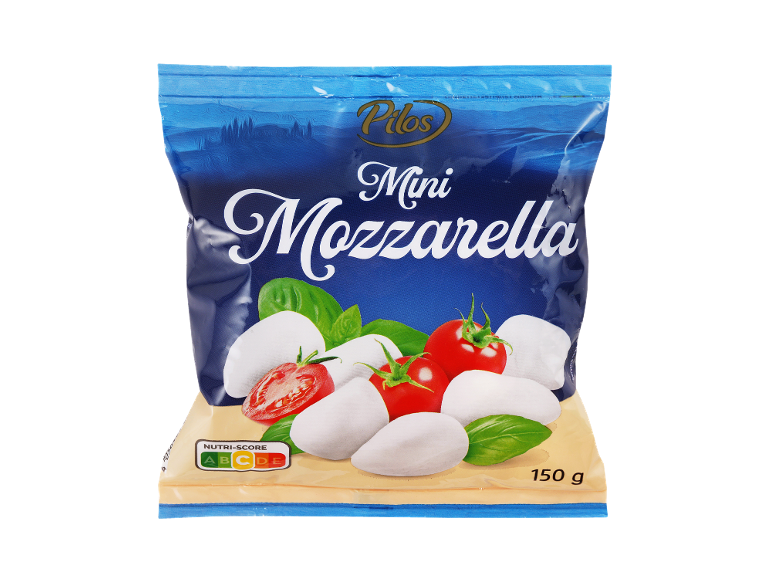 Pilos Mini Mozzarella pakiranje s paradižnikom in baziliko, 150 g, Nutri-Score B