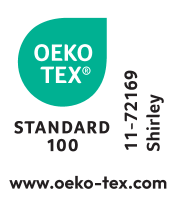 Pečat OEKO-TEX STANDARD 100 s številko 11-72169 Shirley in spletnim naslovom.