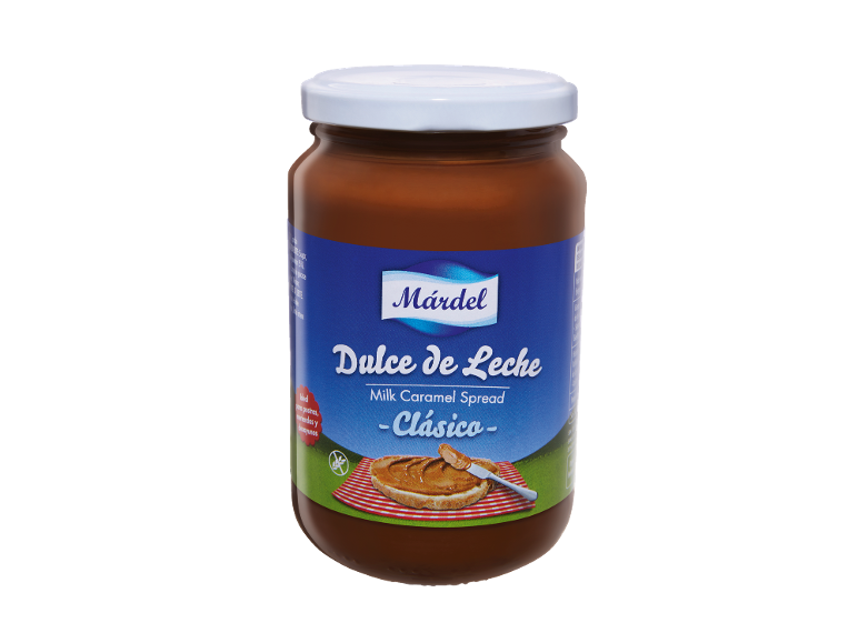 Kozarec mlečnega karamelnega namaza, idealen za sladice in zajtrke.