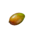 Svež, zrel mango z vodnimi kapljicami na belem ozadju.
