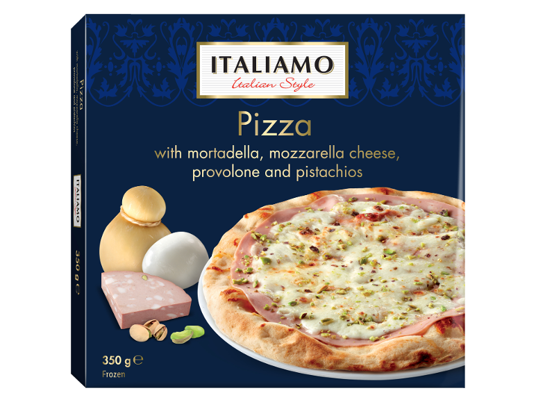 Zamrznjena pica z mortadelo, mocarelo, provolone sirom in pistacijami, 350 g