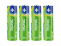 Štiri zelene in modre polnilne baterije z napisom »rechargeable ENERGY 2500mAh«.