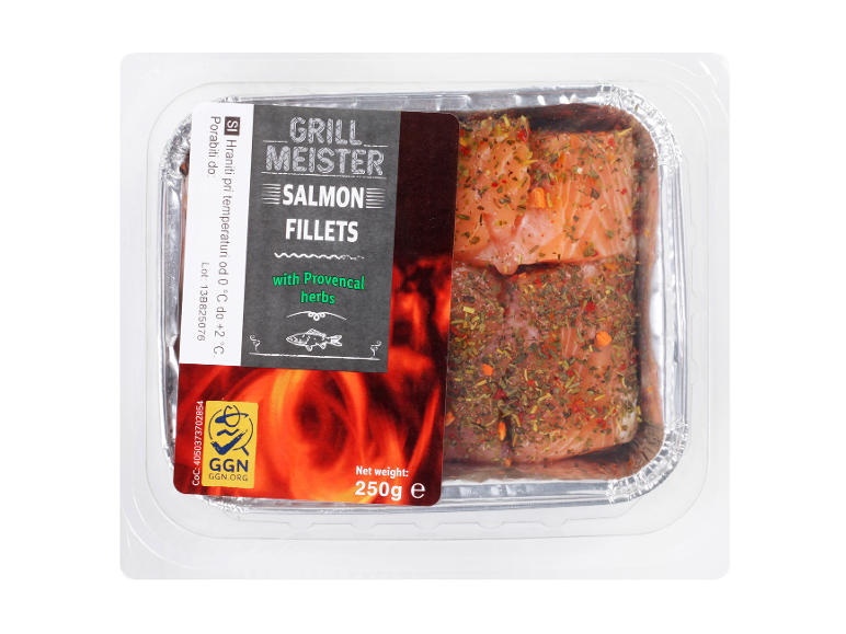 Lososovi fileti s provansalskimi zelišči v aluminijasti posodi, 250g.