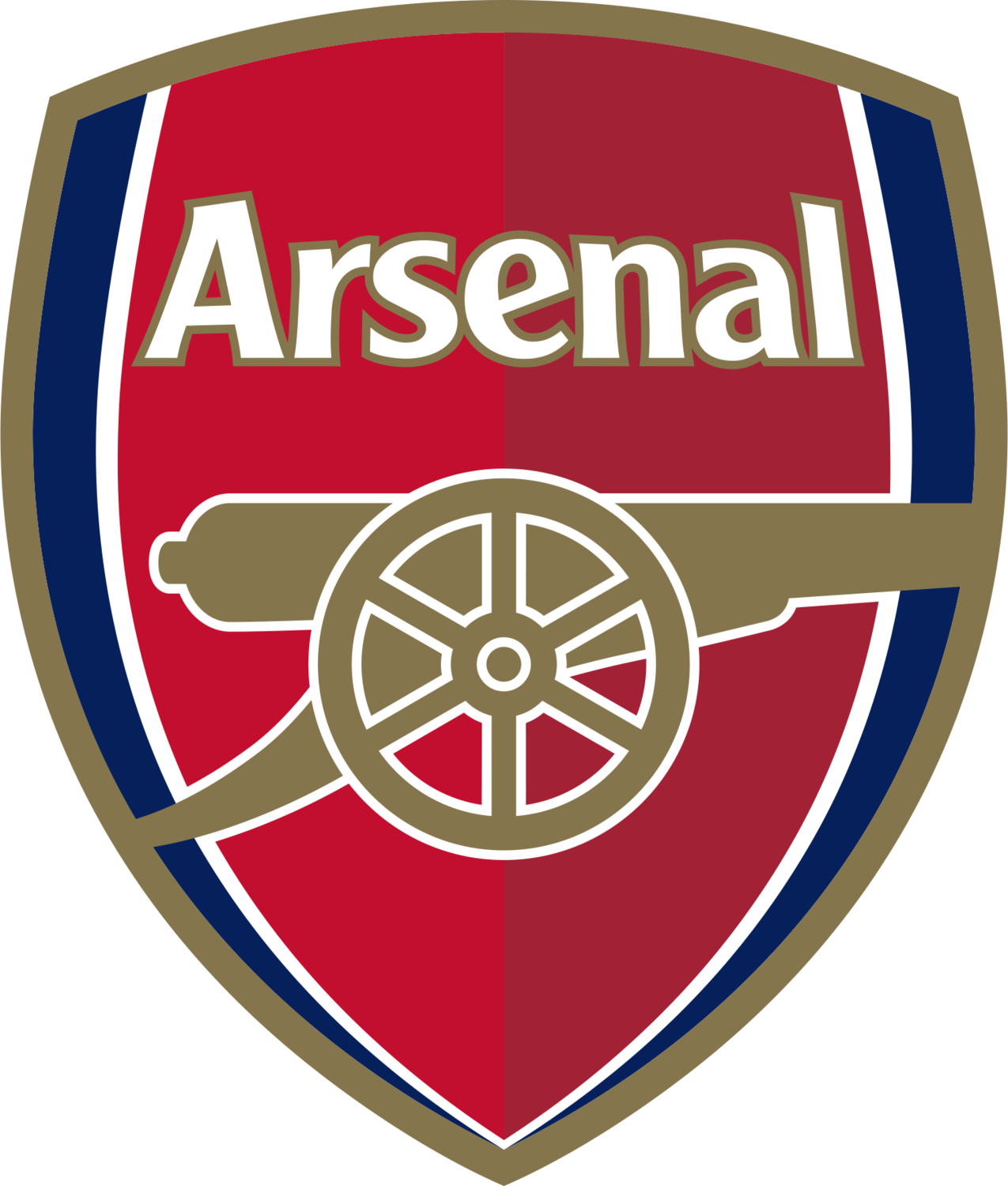 Rdeč in zlat ščit z besedo „Arsenal“ in topom.