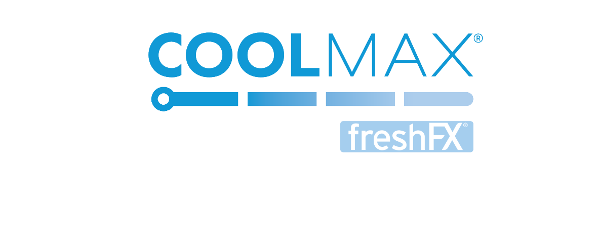 Logotip COOLMAX® freshFX® z modro vrstico napredka.
