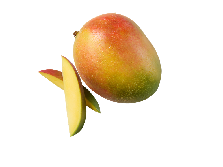 Cel mango in dva kosa manga z vodnimi kapljicami