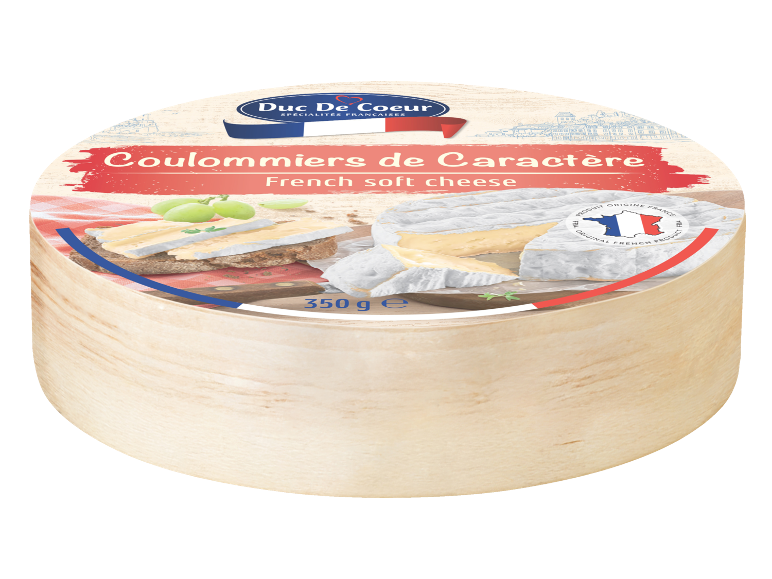 Francoski mehki sir Coulommiers de Caractère v leseni embalaži, 350 g.