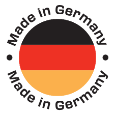 Okrogel pečat « Made in Germany » z barvami nemške zastave.