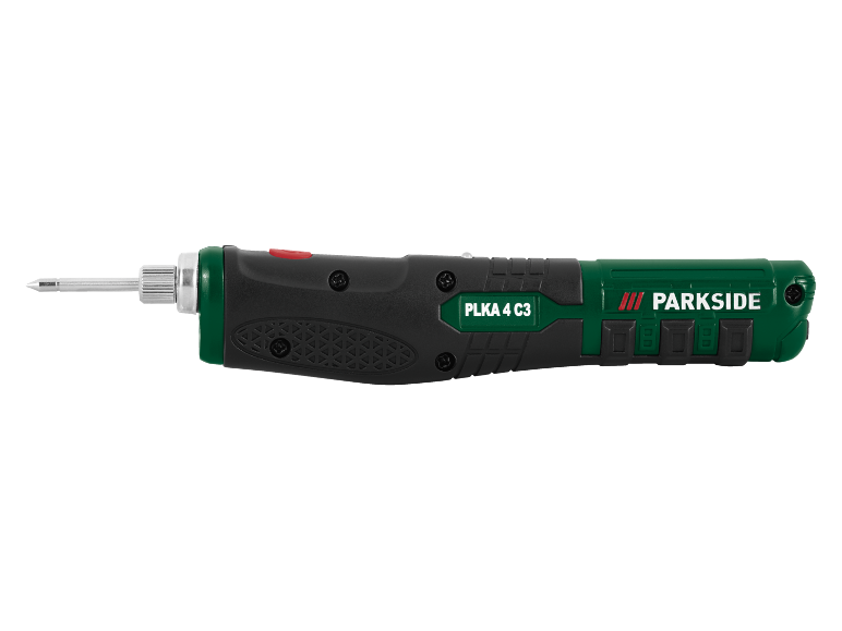 Električni izvijač z zelenim in črnim ohišjem, model PLKA 4 C3.