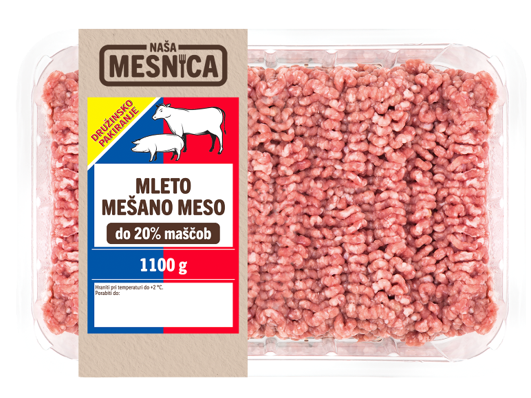 Pakiranje mletega mešanega mesa z do 20% maščob, 1100 g.
