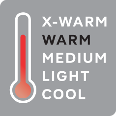 Lestvica termometra: X-WARM, WARM, MEDIUM, LIGHT, COOL, z označenim WARM.