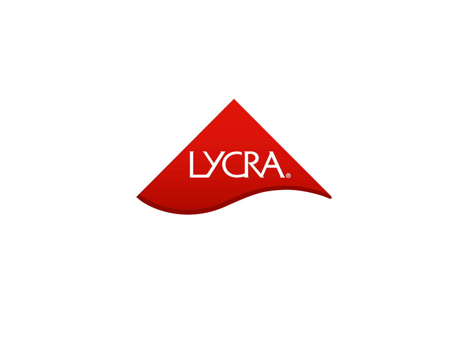 Rdeč trikotni logotip z belim besedilom LYCRA® in spletnim naslovom WWW.LYCRA.COM.