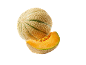 Celotna melona in rezina melone z oranžnim mesom in semeni.