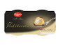 Profiteroli s smetano in čokolado, z oznako 'UTZ Certified cocoa'.