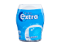 Modro-bela posoda za žvečilne gumije z napisom 'Extra Peppermint'.