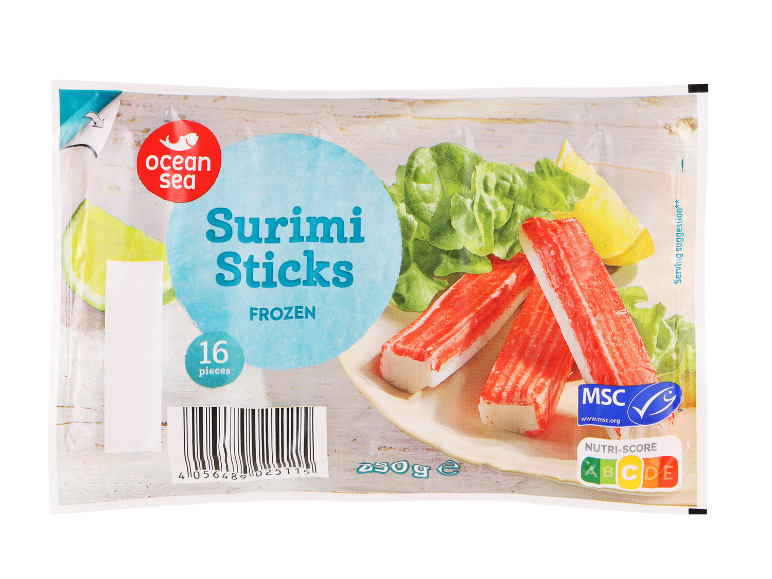 Zamrznjene surimi palčke s predlogom za serviranje s solato in limono, 16 kosov, 250g.