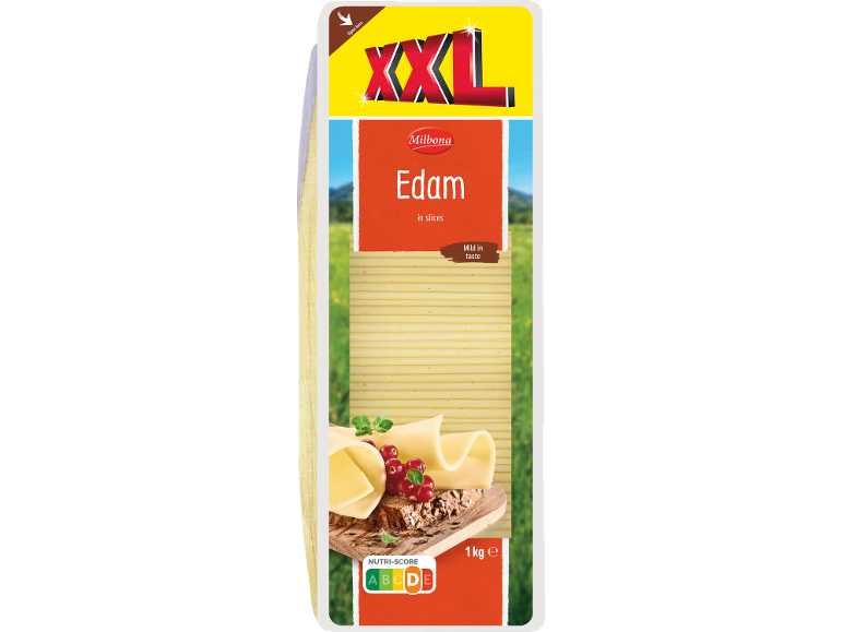 XXL Edamec sir v rezinah, blagega okusa, 1 kg, z Nutri-Score D.
