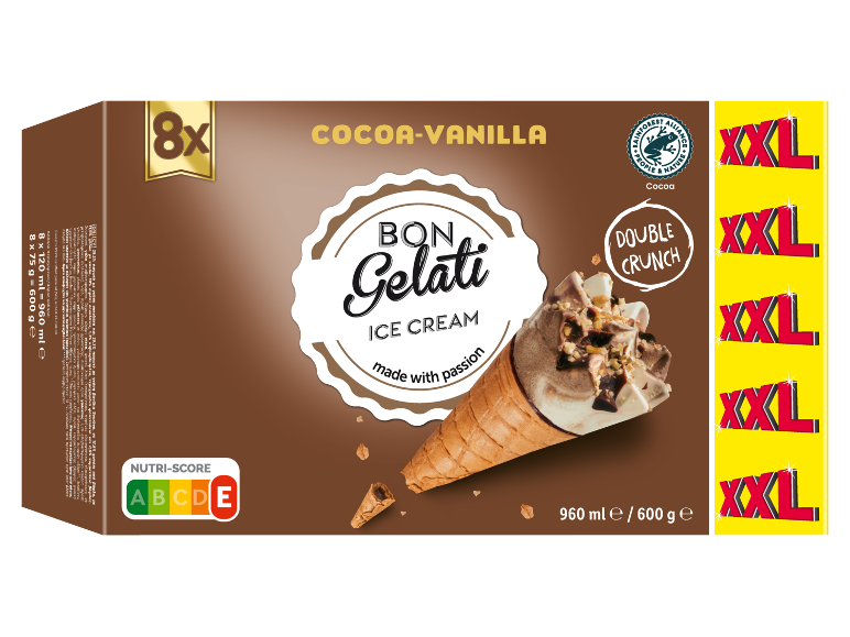 Škatla kakavovo-vanilijevega sladoleda z dvojnim hrustljavim premazom, 8 kosov, 960 ml / 600 g.