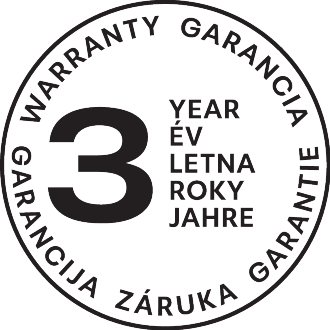 Pečat 3-letne garancije z besedilom „GARANCIJA“ v več jezikih.