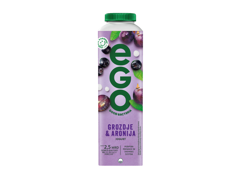 Jogurt z grozdjem in aronijo z dobrimi bakterijami, ki podpira prebavo in imunski sistem.