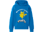Moder pulover s kapuco z rumenim potiskom lika in besedilom „GOTTA CATCH 'EM ALL! PIKACHU“.