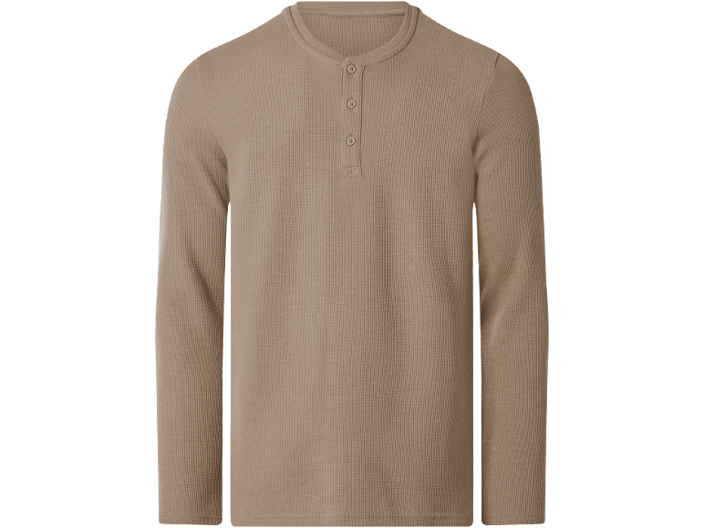 Moška bež majica Henley z dolgimi rokavi