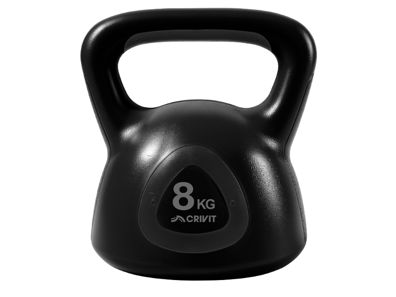 Črna 8 kg kettlebell za vadbo moči.