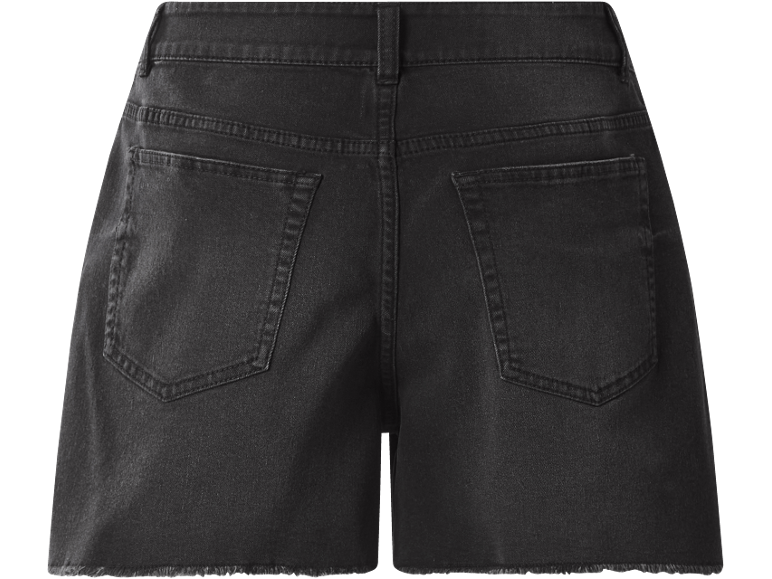 Črne jeans kratke hlače z obrobljenim robom, zadnji pogled