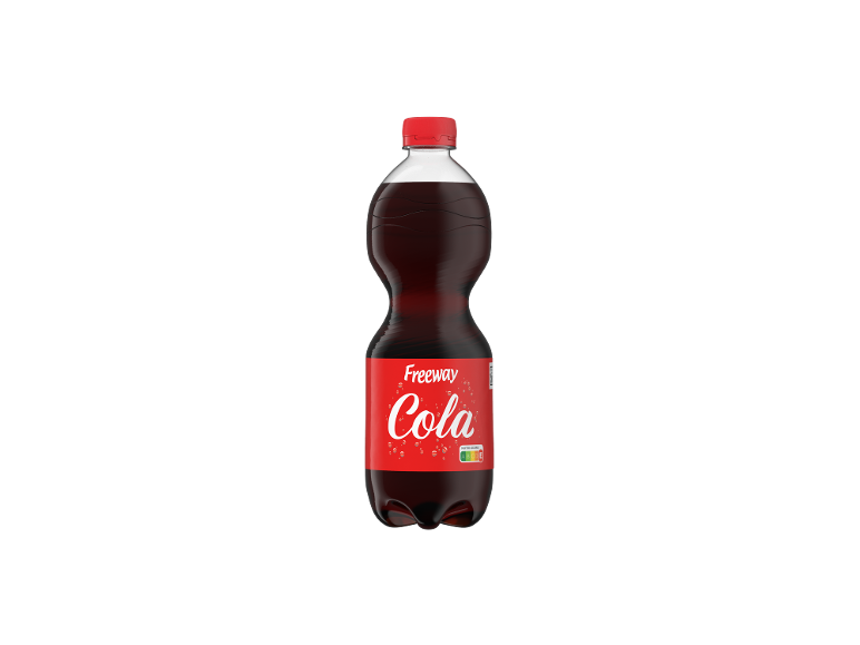 Steklenica kola pijače z mehurčki in rdečo etiketo z napisom »Cola«.