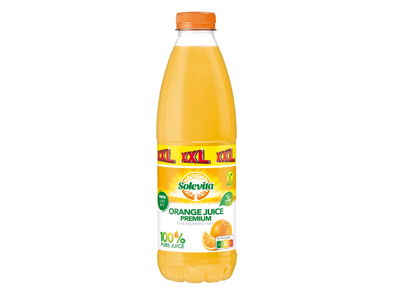 Premium 100% čisti pomarančni sok s koščki sadja, XXL velikost.