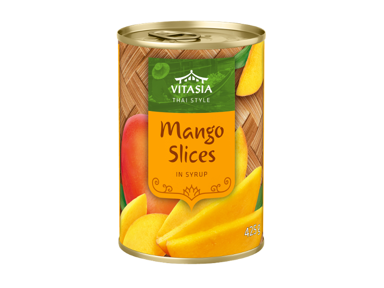 Konzerva mangovih rezin v sirupu, tajski stil, 425g.