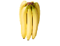Šop zrelih rumenih banan z zelenimi stebli na črnem ozadju.