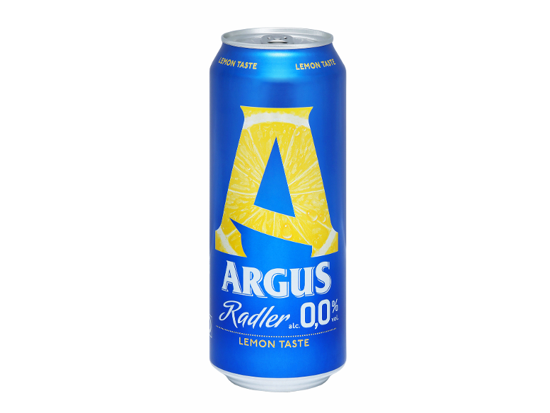 Modra pločevinka radlerja z okusom limone, 0,0% alkohola.