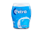 Modro-bela posoda za žvečilne gumije z napisom 'Extra Peppermint'.