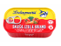 Konzerva zelenjave in ribe s paradižnikom, z besedilom, ki označuje visoko vsebnost omega 3 in brez glutena.