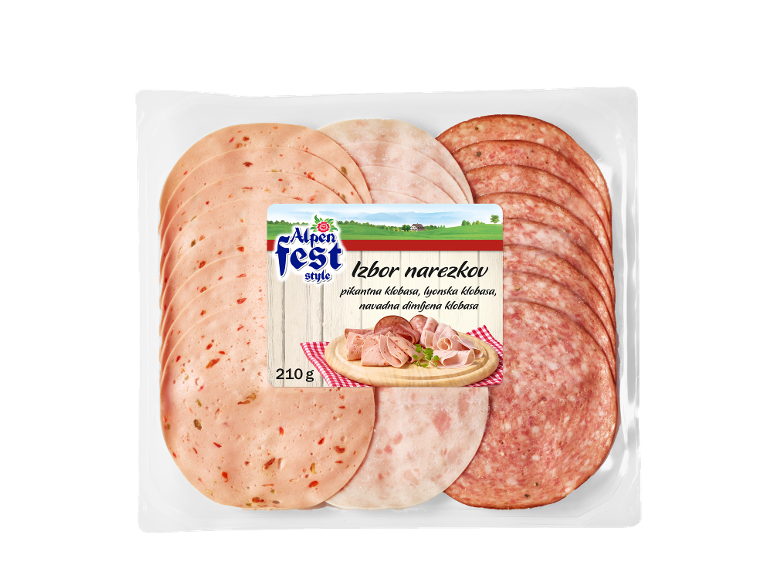 Izbor pikantne klobase, lyonske klobase in dimljene klobase, 210 g.