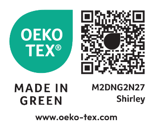 MADE IN GREEN by OEKO-TEX® pečat s kodo M2DNG2N27 Shirley in QR kodo.