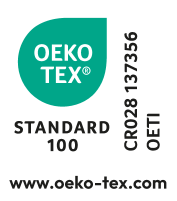 Oznaka STANDARD 100, številka CR028 137356 OETI, www.oeko-tex.com