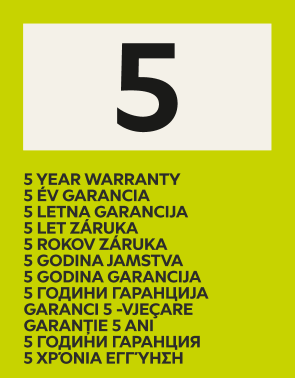 5-letna garancija v več jezikih.