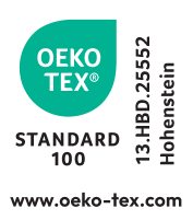 Pečat certifikata tekstilnega standarda 100 s številko 13.HBD.25552 Hohenstein.