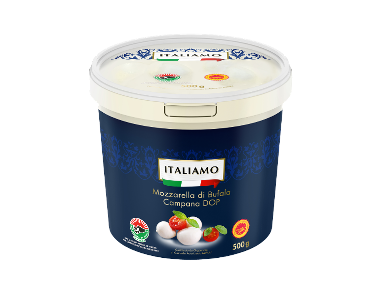 Vedro mocarele iz bivoljega mleka s paradižnikom in baziliko, 500 g.